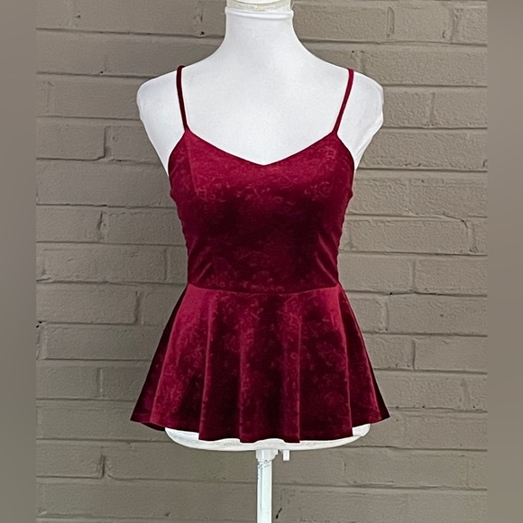 Anthropologie Tops - Anthropologie Monteau burgundy velvet peplum top S